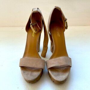 Nine West - Platform Open Toe Heels in Cream / Tan | Size 7.5 Suede Numbuck
